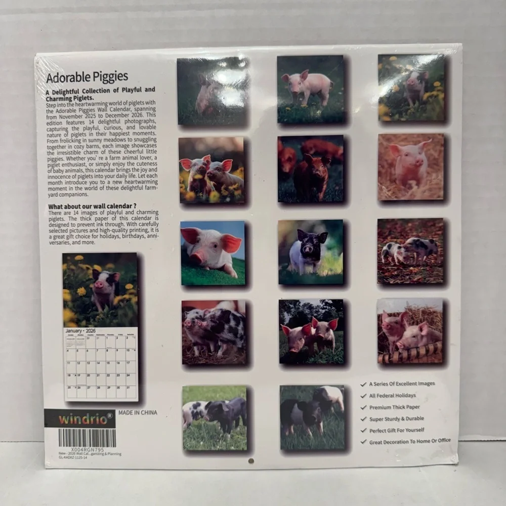 Piggies 2026 Calendar - Pink and White
